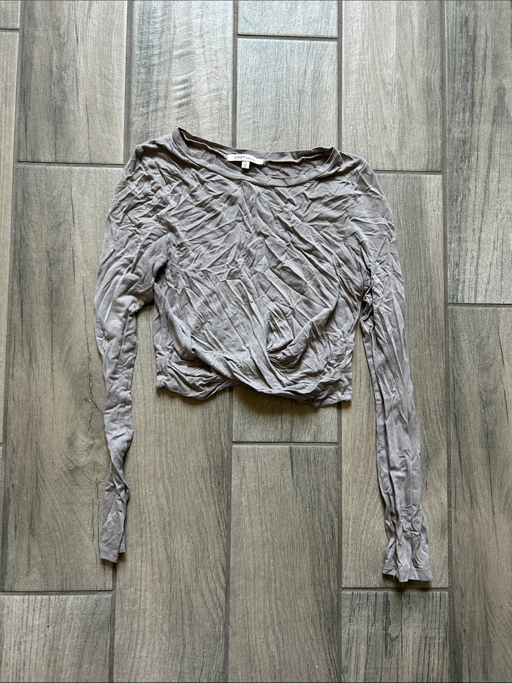 Cozy Casual Light Gray Long Sleeve Twist-Front Top